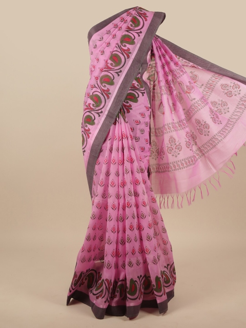

Pothys Pink & Green Floral Pure Cotton Saree