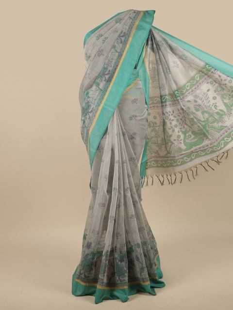 

Pothys Grey & Green Ethnic Motifs Pure Cotton Saree