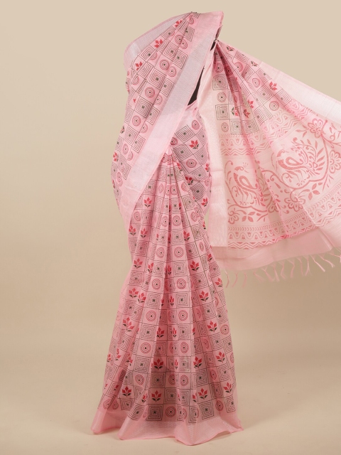 

Pothys Pink Ethnic Motifs Printed Pure Cotton Saree