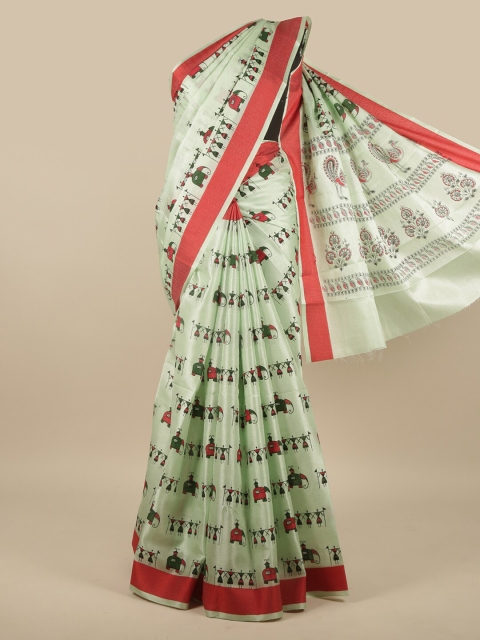 

Pothys Green & Red Warli Jute Silk Saree