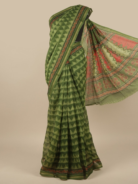 

Pothys Green & Red Geometric Printed Zari Saree