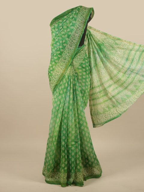 

Pothys Green & White Ethnic Motifs Printed Zari Saree