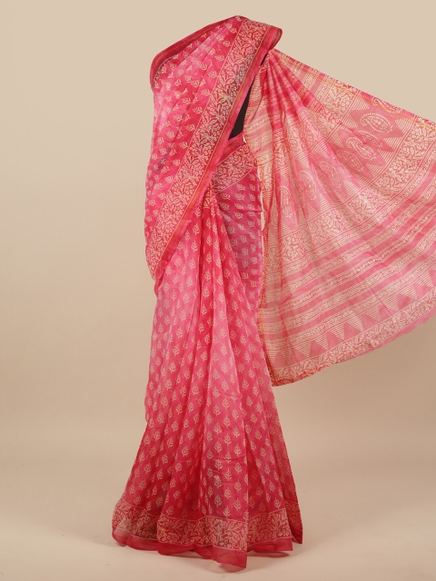 

Pothys Pink & Off White Ethnic Motifs Zari Saree