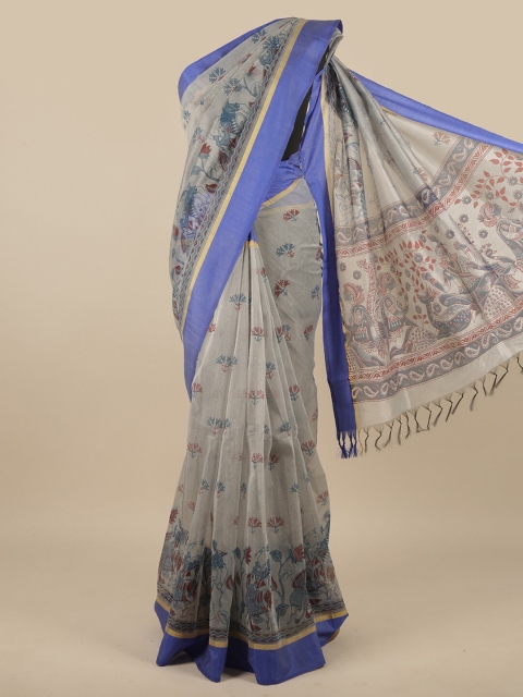 

Pothys Grey & Brown Floral Printed Zari Pure Cotton Saree