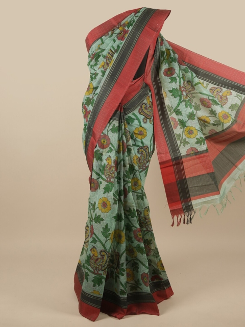 

Pothys Green & Red Floral Printed Net Saree