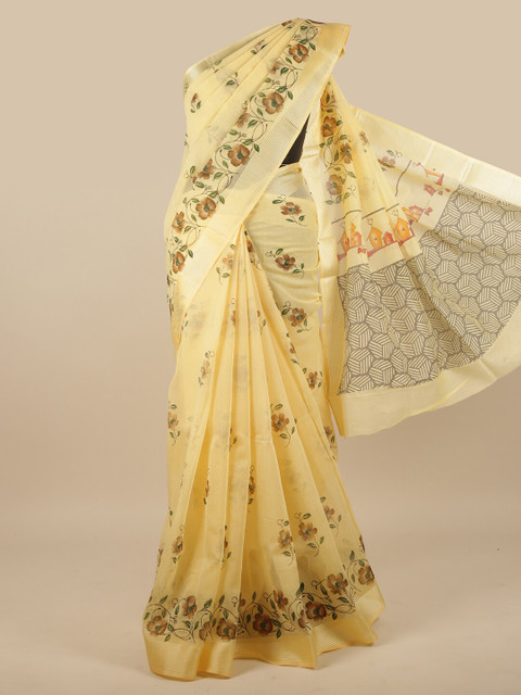 

Pothys Yellow & Green Floral Zari Pure Cotton Saree