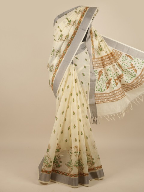 

Pothys Cream-Coloured Ethnic Motifs Printed Pure Cotton Saree