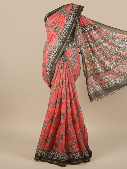 

Pothys Pink Ethnic Motifs Printed Poly Chiffon Saree