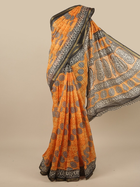 

Pothys Orange & Black Ethnic Motifs Zari Saree