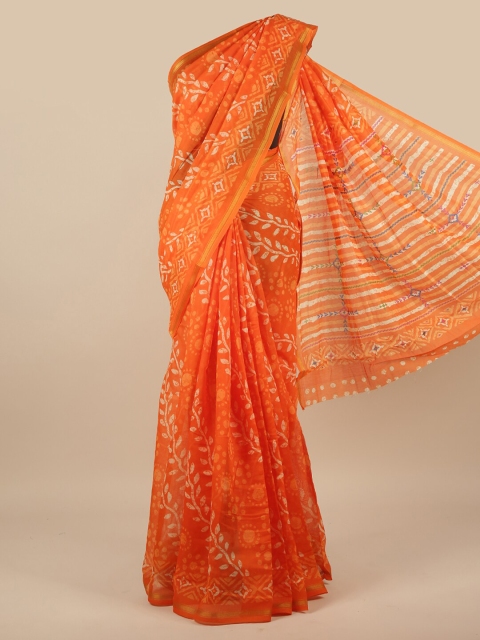 

Pothys Orange & White Batik Zari Saree