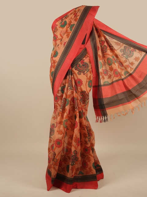 

Pothys Peach-Coloured & Black Ethnic Motifs Net Saree