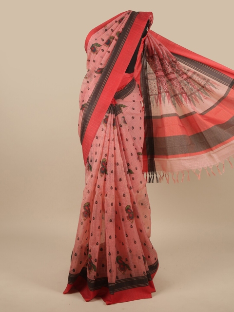 

Pothys Pink & Black Ethnic Motifs Printed Net Saree