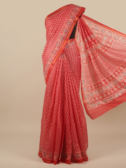 

Pothys Red & White Ethnic Motifs Printed Zari Saree