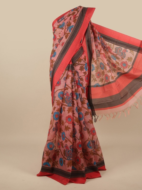 

Pothys Peach-Coloured Ethnic Motifs Net Saree