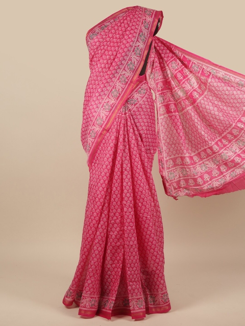 

Pothys Pink & Grey Ethnic Motifs Zari Saree
