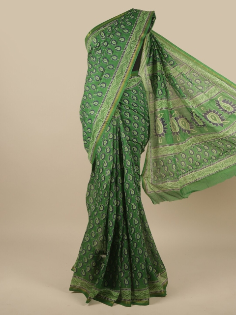 

Pothys Green & Blue Ethnic Motifs Printed Zari Saree