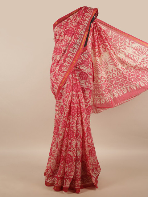 

Pothys Pink & Off White Ethnic Motifs Zari Saree
