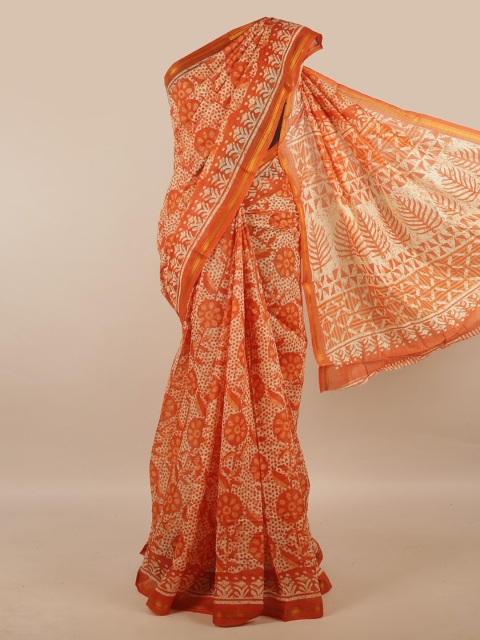 

Pothys Orange & Cream-Coloured Batik Zari Saree