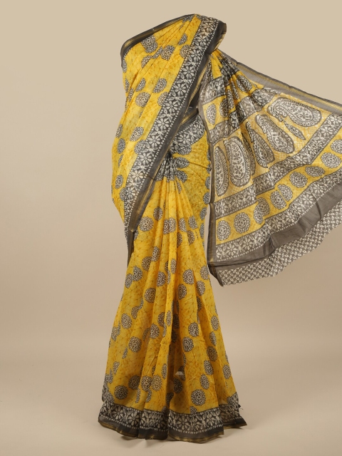 

Pothys Yellow & Black Ethnic Motifs Printed Saree