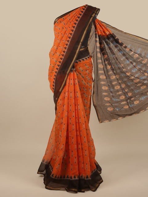 

Pothys Orange & Black Batik Printed Zari Saree
