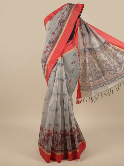 

Pothys Grey & Red Floral Printed Pure Cotton Saree