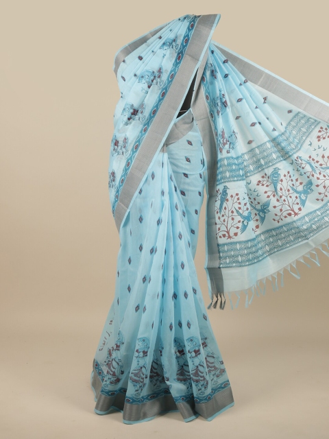 

Pothys Blue & Brown Ethnic Motifs Pure Cotton Saree