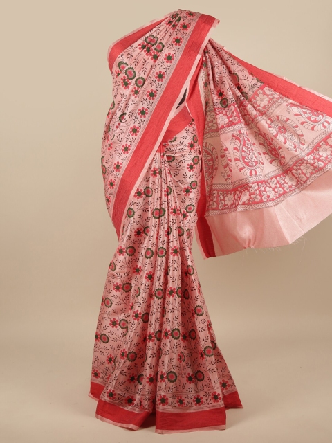 

Pothys Pink & Red Floral Jute Silk Saree