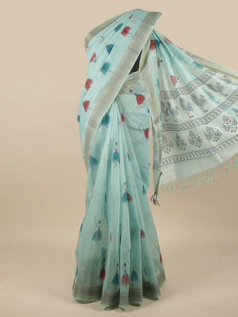 

Pothys Blue & Red Warli Printed Pure Cotton Saree