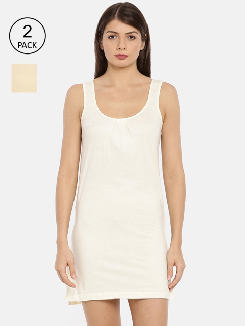 

GOLDSTROMS Pack Of 2 Women White & Beige Solid Cotton Camisoles
