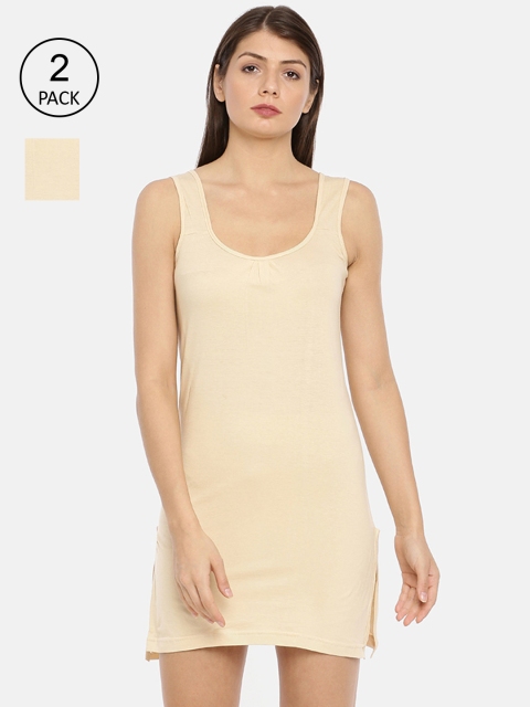 

GOLDSTROMS Woman Beige Pack Of 2 Solid Cotton Camisoles