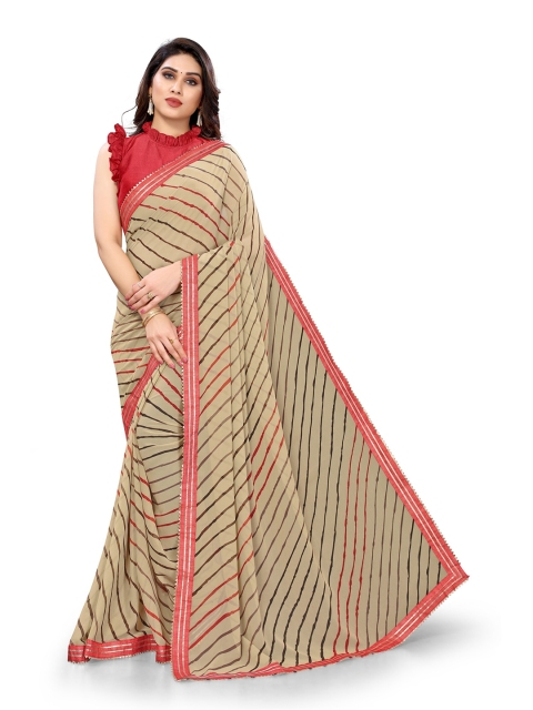 

KALINI Beige & Red Leheriya Gotta Patti Leheriya Saree