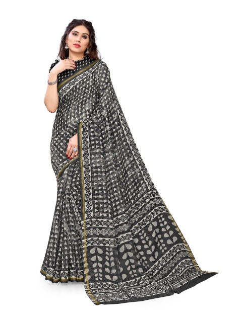 

KALINI Black & White Printed Zari Saree