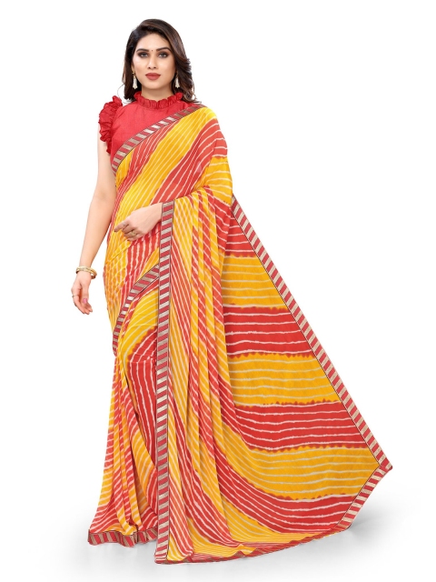 

KALINI Yellow & Red Leheriya Printed Saree