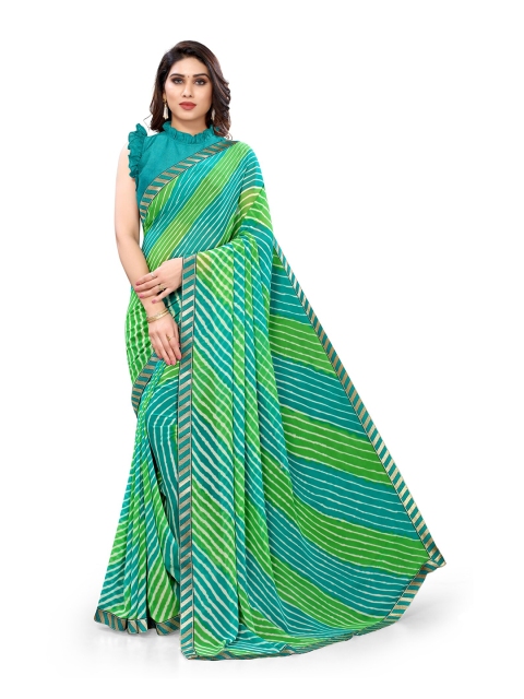 

KALINI Green & Blue Leheriya Printed Poly Georgette Saree
