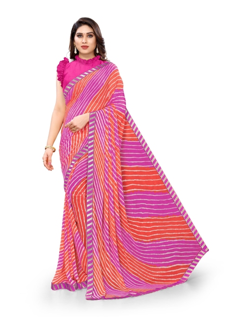 

KALINI Pink & Orange Bandhani Printed Designer Saree