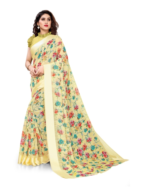 

KALINI Yellow & Green Floral Saree