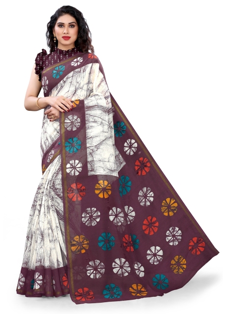 

KALINI Off White & Red Printed Zari Saree