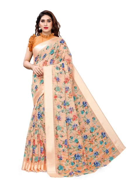

KALINI Peach-Coloured & Green Floral Bagh Saree