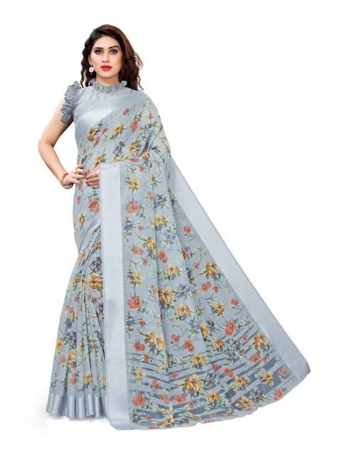 

KALINI Grey & Yellow Floral Bagh Saree