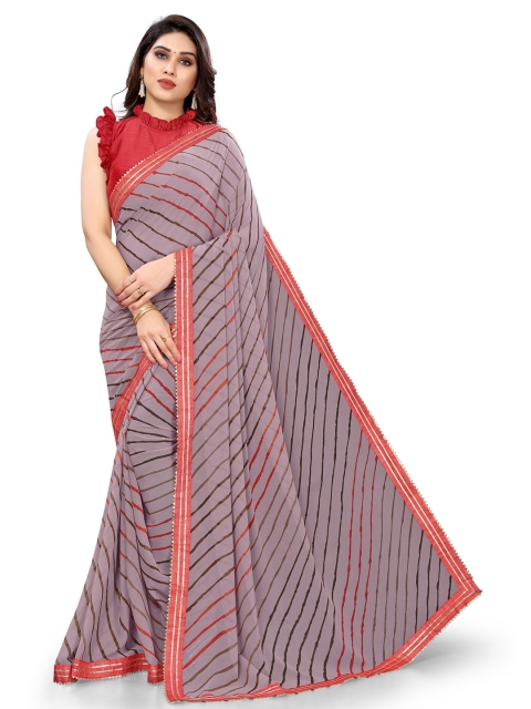 

KALINI Mauve & Red Printed Gotta Patti Leheriya Saree