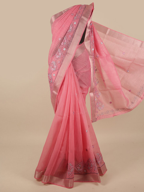 

Pothys Pink Floral Embroidered Saree