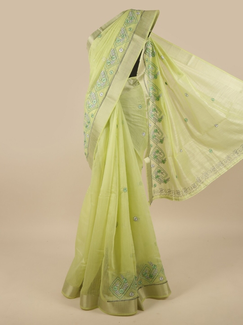 

Pothys Green Embroidered Floral Saree