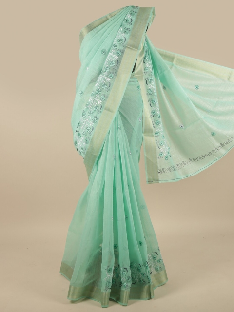

Pothys Green Ethnic Motifs Embroidered Chanderi Saree