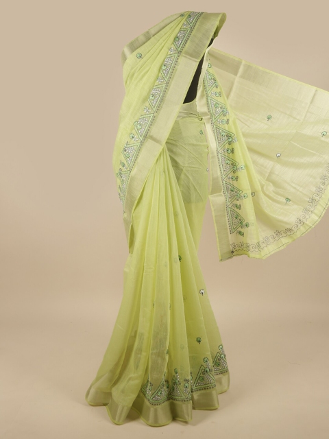 

Pothys Green Embroidered Floral Zari Saree
