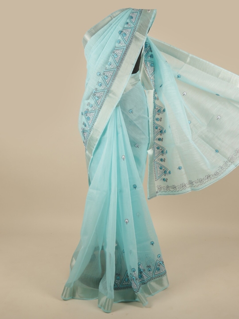 

Pothys Blue Ethnic Motifs Embroidered Cotton Saree