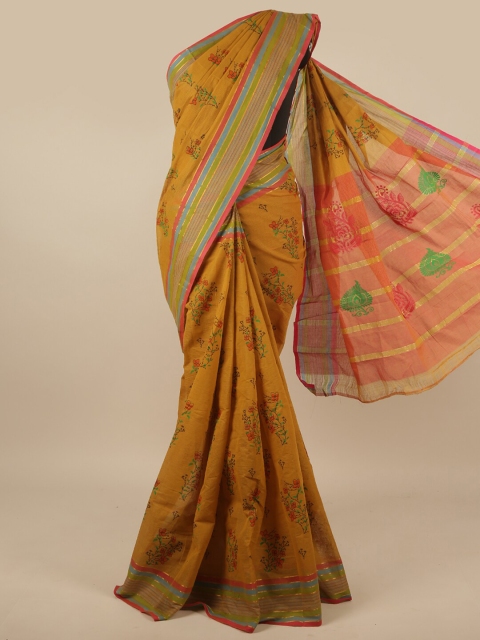 

Pothys Mustard & Green Floral Pure Cotton Saree