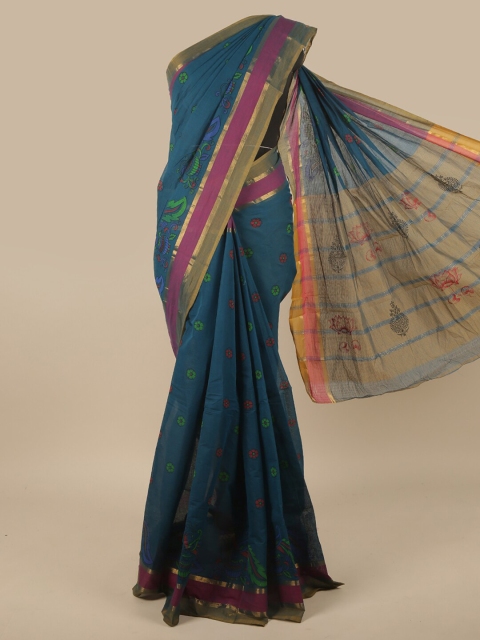 

Pothys Blue & Purple Ethnic Motifs Zari Pure Cotton Saree