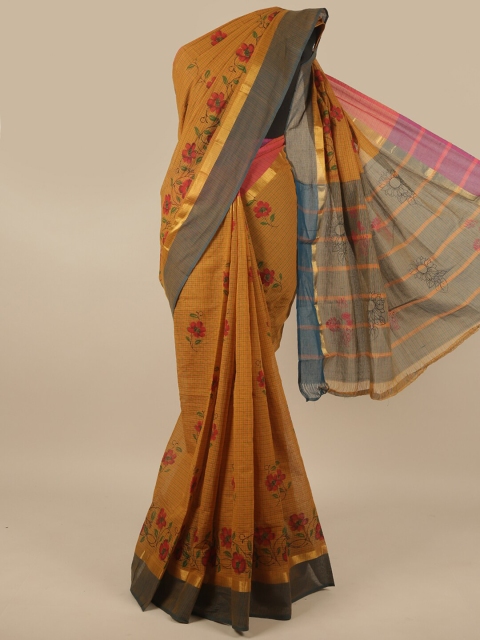 

Pothys Mustard & Red Floral Pure Cotton Saree