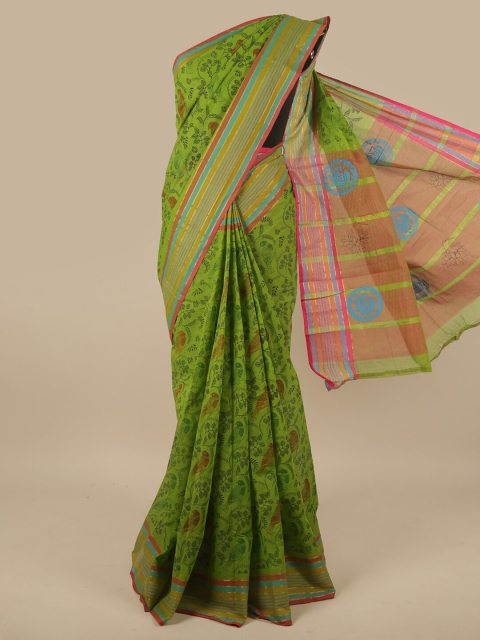 

Pothys Green & Rust Floral Zari Pure Cotton Saree