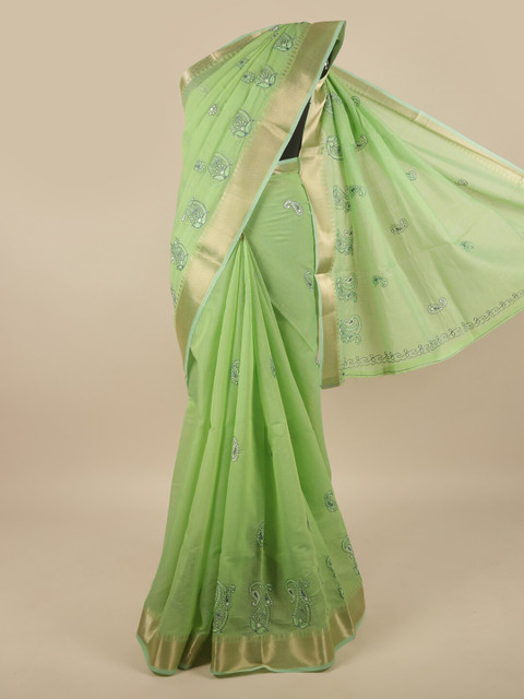 

Pothys Green Floral Zari Saree